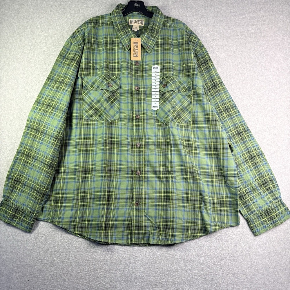 Duluth Flannel Shirt Men's 3XL Wicking Plaid Green Free Swinging NWT